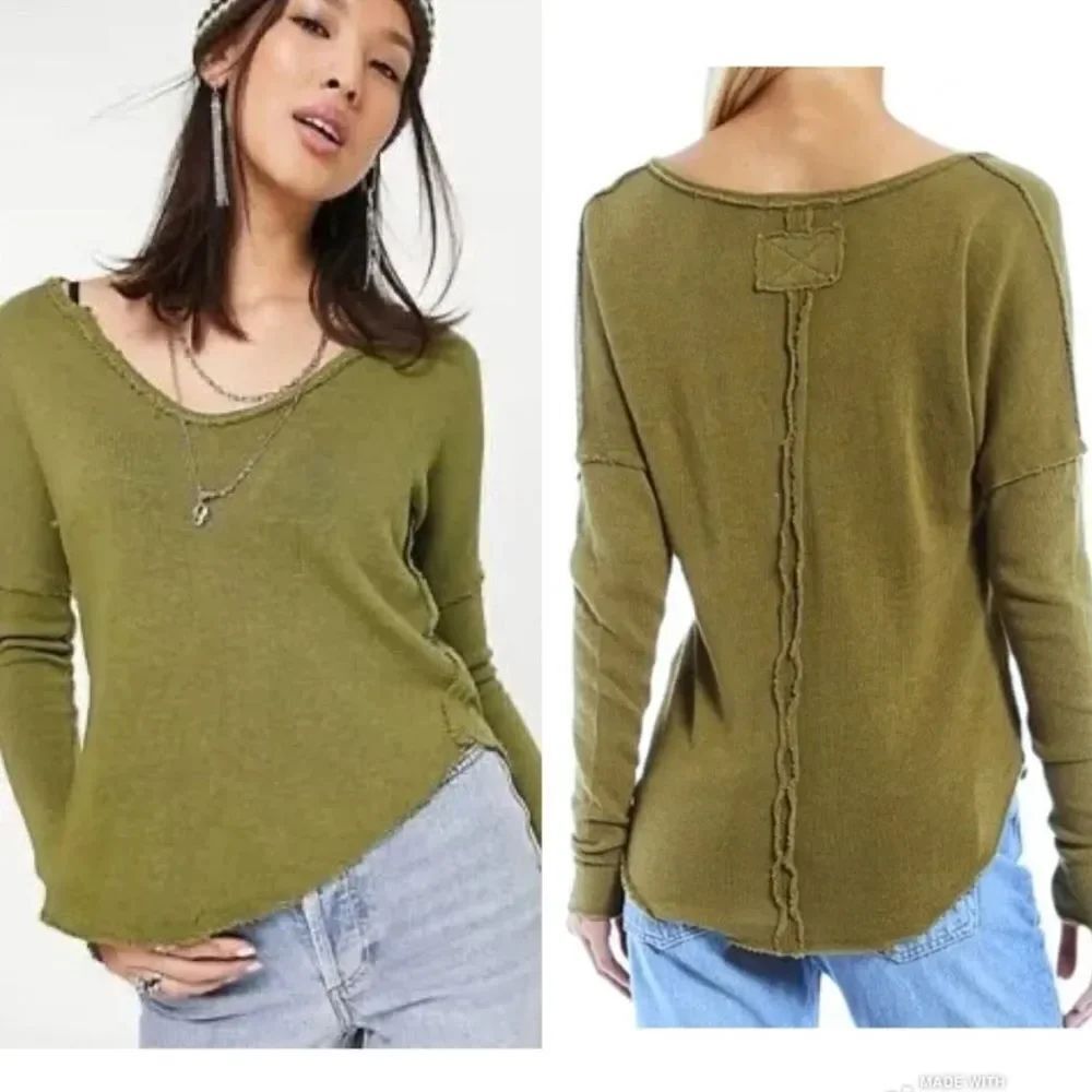 Free People We The Free Come & Get It Long Sleeve Waffle Knit Top Size Medium